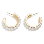 Wholesale pearl Studded Drop Hoop Earrings L