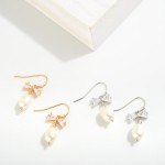 Wholesale dainty Glass Crystal Bow Drop Earrings Pearl Dangle Detail L