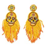 Seed Beaded Skull Drop Earring With Tassel Detail

- Approximately 4.5" L