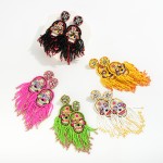 Seed Beaded Skull Drop Earring With Tassel Detail

- Approximately 4.5" L