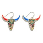 Wholesale multicolored Enamel Resin Image Inlay Bull Skull Drop Earrings L