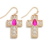 Rhinestone Accented Two Tone Filigree Cross Drop Earrings

- Approximately 1.25" L