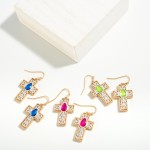 Wholesale rhinestone Two Filigree Cross Drop Earrings L