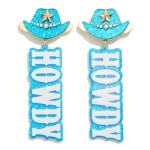 Glitter Resin 'Howdy' Cowboy Hat Drop Earrings

- Approximately 3" L