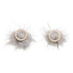 Circular Rhinestone Stud With Faux Feather Pom Earring Jacket

- Approximately 0.75" L

* Pom Attached To Earring Back 