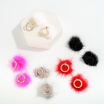 Wholesale circular Rhinestone Stud Faux Feather Pom Earring Jacket L Pom Attache