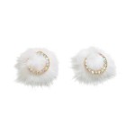 Wholesale circular Rhinestone Stud Faux Feather Pom Earring Jacket L Pom Attache