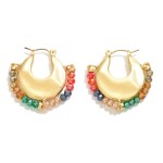 Wholesale textured Metal Drop Hoop Faceted Beaded Detail L