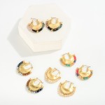 Wholesale textured Metal Drop Hoop Faceted Beaded Detail L