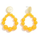 Wholesale natural Stone Beaded Drop Earrings Etched Gold Disk Posts L