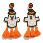 Seed Beaded Halloween Ghost Drop Earring With Tassel Detail

- Approximately 3.25" L