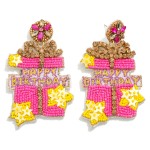 Wholesale seed Beaded Happy Birthday Present Drop Earrings Rhinestone Accents L