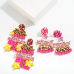 Wholesale seed Beaded Happy Birthday Present Drop Earrings Rhinestone Accents L