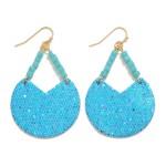 Glitter Semicircle Drop Earring With Bead Details

- Approximately 2.25" L