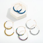 Wholesale metallic Square Beaded Drop Hoop Earrings L