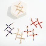 Wholesale square Cushion Cut Rhinestone Studded Cross Earrings L