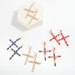 Wholesale square Cushion Cut Rhinestone Studded Cross Earrings L