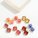Wholesale square Paw Print Crystal Stud Earring L