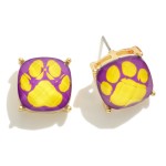 Wholesale square Paw Print Crystal Stud Earring L