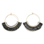 Wholesale dainty Circular Drop Earring Pearl Raffia Tassel Detail L