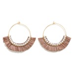 Wholesale dainty Circular Drop Earring Pearl Raffia Tassel Detail L