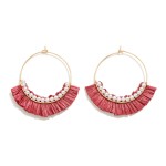 Wholesale dainty Circular Drop Earring Pearl Raffia Tassel Detail L