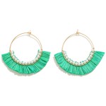 Wholesale dainty Circular Drop Earring Pearl Raffia Tassel Detail L