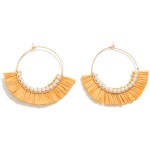 Wholesale dainty Circular Drop Earring Pearl Raffia Tassel Detail L