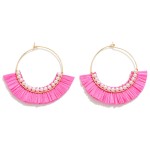 Wholesale dainty Circular Drop Earring Pearl Raffia Tassel Detail L