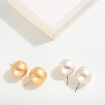 Simple Oversized Metal Pearl Stud Earring 

- Approximately 0.75" L