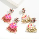 Wholesale seed Beaded Rhinestone Birthday Sweater Drop Earrings L