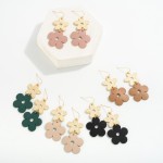 Wholesale dimpled Metal Leather Cut Flower Drop Earrings L