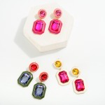 Crystal Drop Earrings With Two Tone Enamel Edging 

- Approximately 2.25" L
- Hypoallergenic Titanium Post 