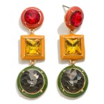 Wholesale linked Crystal Drop Earring Enamel Edge Detail L Hypoallergenic Titani