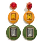 Glass Crystal Drop Earring With Enamel Detail

- Approximately 3" L 
- Hypoallergenic Titanium Post 