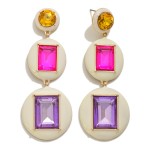 Glass Crystal Drop Earring With Enamel Detail

- Approximately 3" L 
- Hypoallergenic Titanium Post 