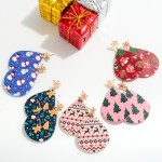 Wholesale christmas Printed Wood Teardrop Earring Snowflake Post L