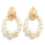 Wholesale gold Statement Pearl Hoop Drop Earring L Hypoallergenic Titanium Post