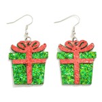 Glitter Studded Christmas Gift Drop Earring

- Approximately 2" L