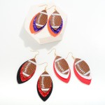 Wholesale leather Cut Layered Football Drop Earring L