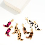 Wholesale western Faux Fur Cowboy Boot Drop Earrings L