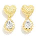 Heart Drop Earring With Rhinestone Dangle Detail 

- Approximately 1" L