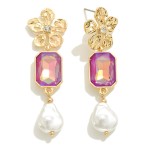 Wholesale metal Flower Drop Earring Glass Crystal Pearl Detail L