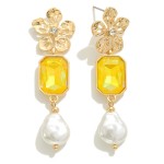 Metal Flower Drop Earring With Glass Crystal and Pearl Detail

- Approximately 2" L
