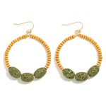 Wholesale wood Beaded Circular Drop Earring Dimpled Accent Beads L