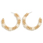 Wholesale beaded Drop Hoop Earring Dimpled Wood Bead Accents L