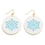 Leather Christmas Drop Earring Featuring Embroidered Snowflake 

- Approximately 2" L