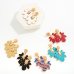 Wholesale leather Petal Inlay Drop Earrings L