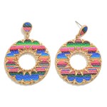 Circular Drop Earring Featuring Leather Accent Inlay

- Approximately 2" L