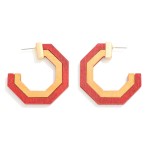 Wholesale simple Octagon Wood Hoop Drop Earring L